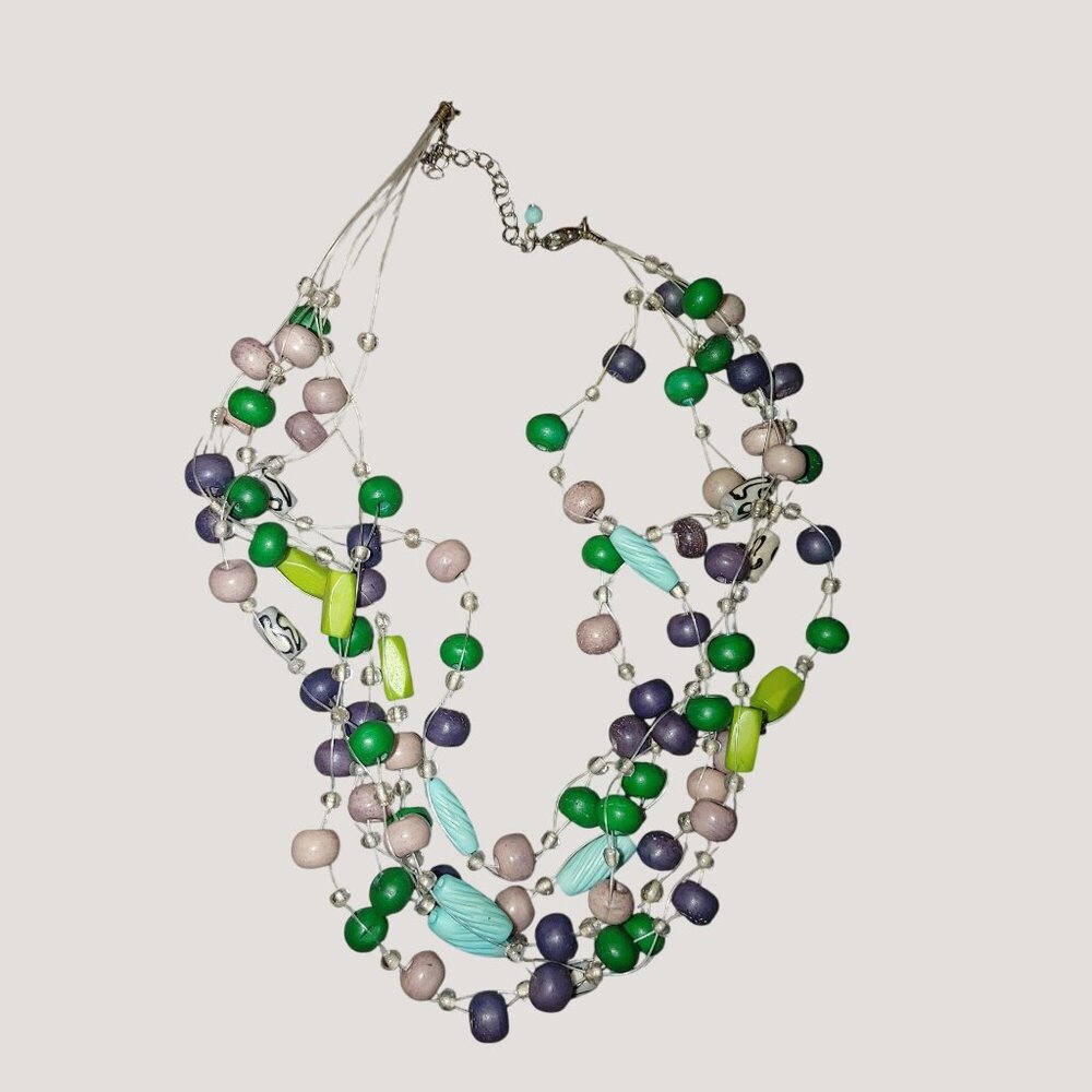 Necklace Statement Multicolored Beaded Adjustable Chain Lobster Clasp 16 inch